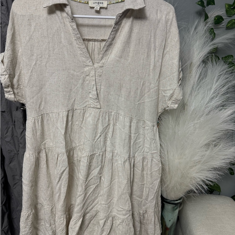 Umgee Light Tan V-Neck Blouse